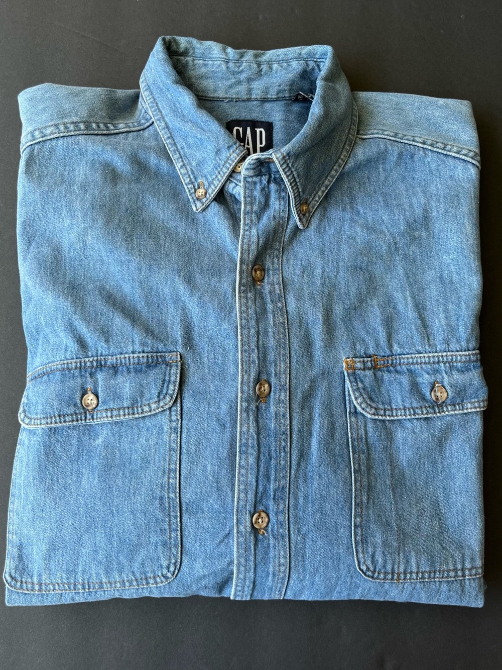 Vintage 90’s GAP Light Blue Denim Button Long Sleeve Shirt Made in USA